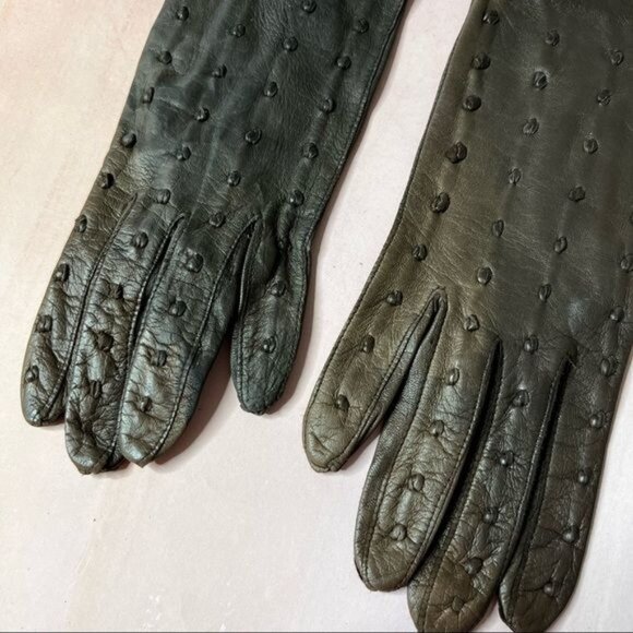 Vintage Leather Threaded Driving Gloves - Picture 2 of 5